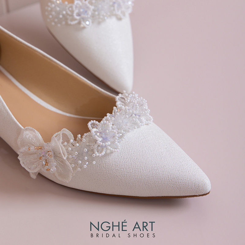 Giày cưới Nghé Art cao 4 cm hoa voan pha lê 571-274-4P-NHU-TRANG - Ảnh 2 - Nghé Art Bridal Shoes – 0822288288