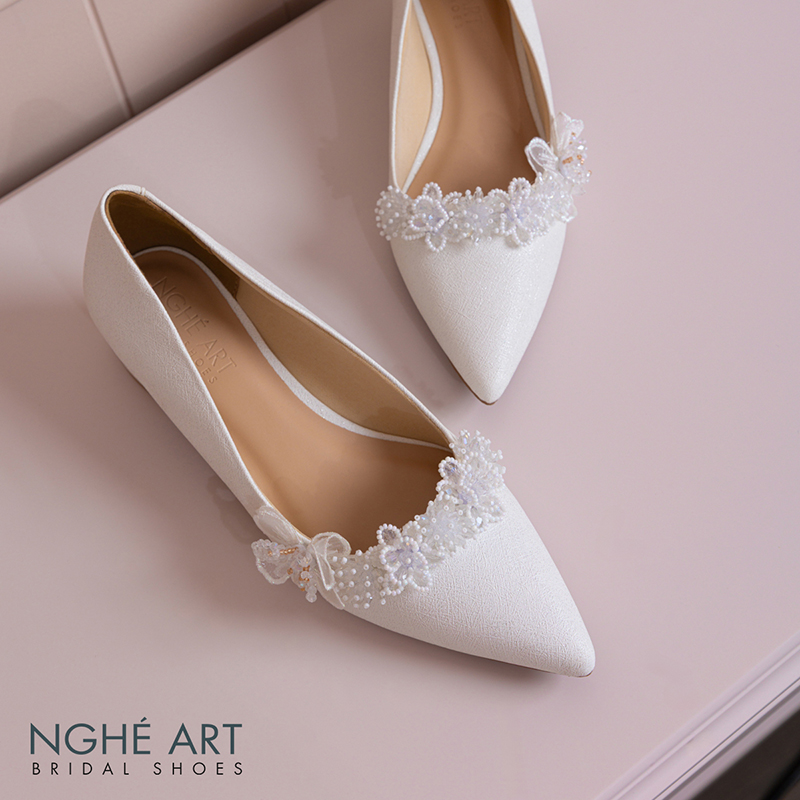 Giày cưới Nghé Art cao 4 cm hoa voan pha lê 571-274-4P-NHU-TRANG - Ảnh 3 - Nghé Art Bridal Shoes – 0822288288