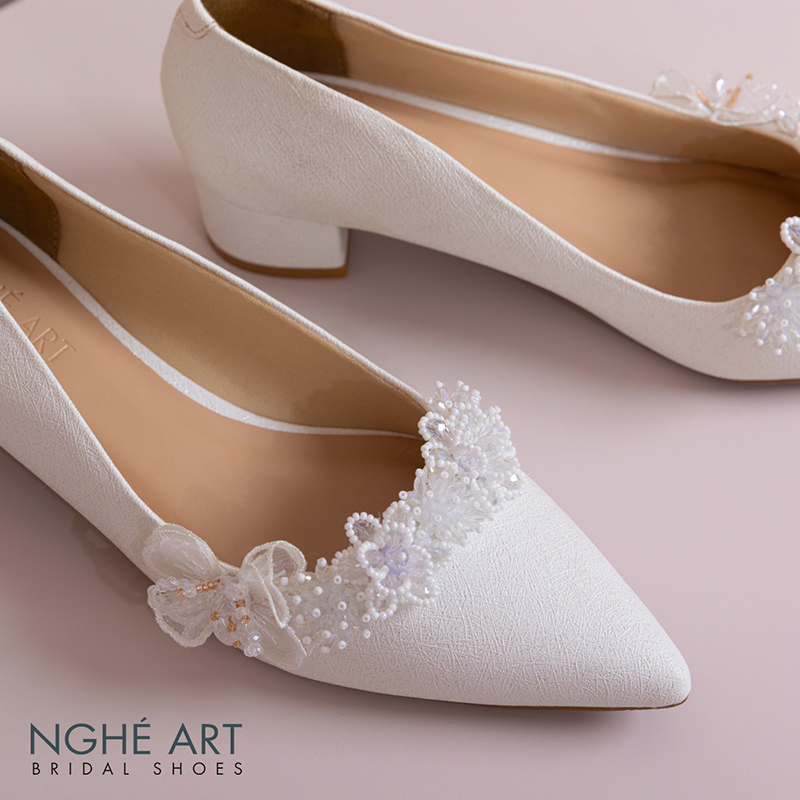 Giày cưới Nghé Art cao 4 cm hoa voan pha lê 571-274-4P-NHU-TRANG - Ảnh 5 - Nghé Art Bridal Shoes – 0822288288