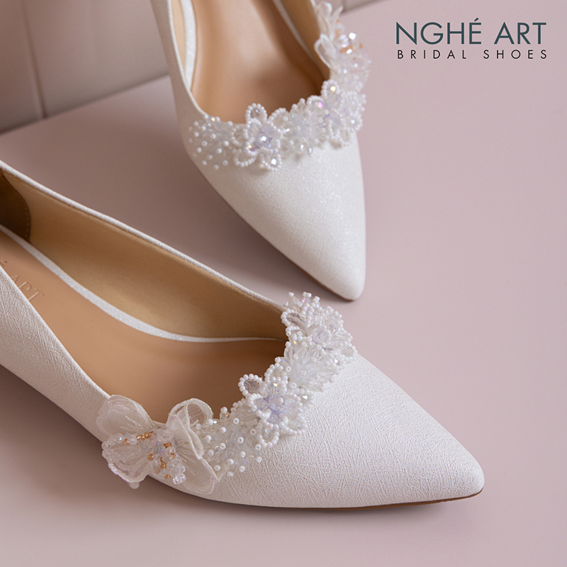 Giày cưới Nghé Art cao 4 cm hoa voan pha lê 571-274-4P-NHU-TRANG - Ảnh 7 - Nghé Art Bridal Shoes – 0822288288