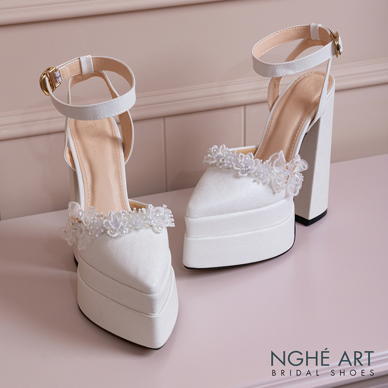 Giày cưới Nghé Art cao 15 cm hoa voan pha lê 571-532-15P-NHU-TRANG - Ảnh 1 - Nghé Art Bridal Shoes – 0822288288
