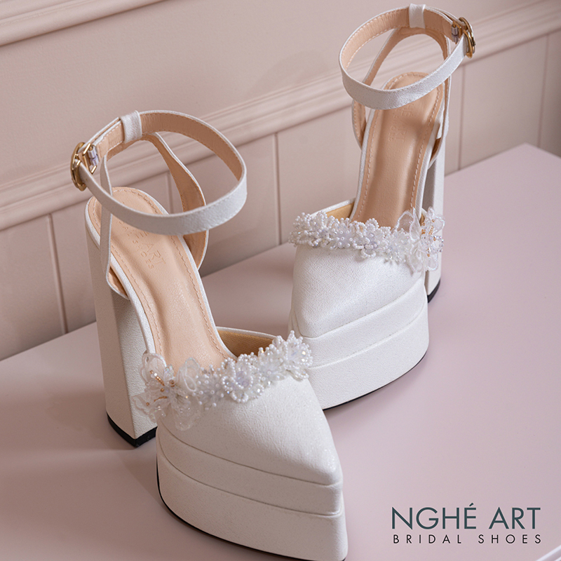 Giày cưới Nghé Art cao 15 cm hoa voan pha lê 571-532-15P-NHU-TRANG - Ảnh 2 - Nghé Art Bridal Shoes – 0822288288