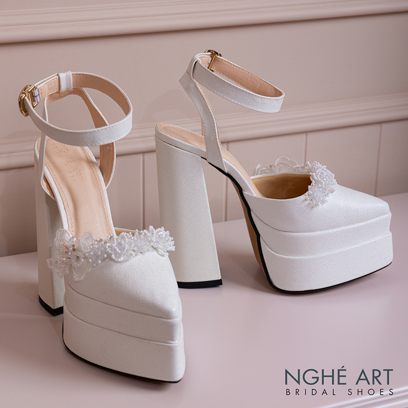 Giày cưới Nghé Art cao 15 cm hoa voan pha lê 571-532-15P-NHU-TRANG - Ảnh 3 - Nghé Art Bridal Shoes – 0822288288