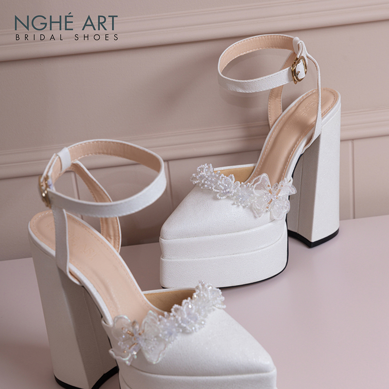 Giày cưới Nghé Art cao 15 cm hoa voan pha lê 571-532-15P-NHU-TRANG - Ảnh 4 - Nghé Art Bridal Shoes – 0822288288