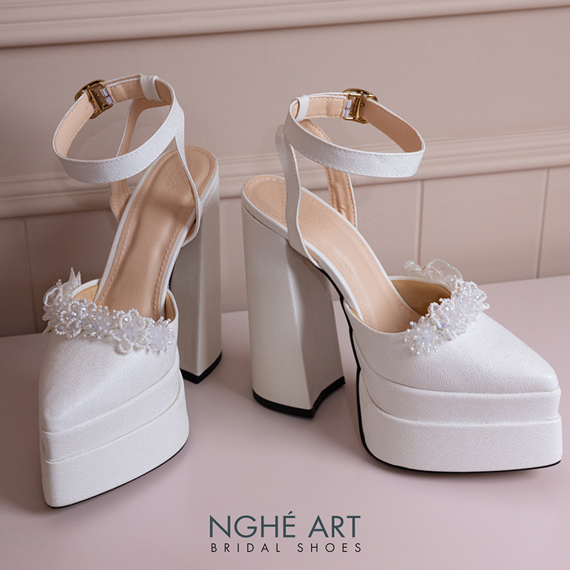 Giày cưới Nghé Art cao 15 cm hoa voan pha lê 571-532-15P-NHU-TRANG - Ảnh 5 - Nghé Art Bridal Shoes – 0822288288