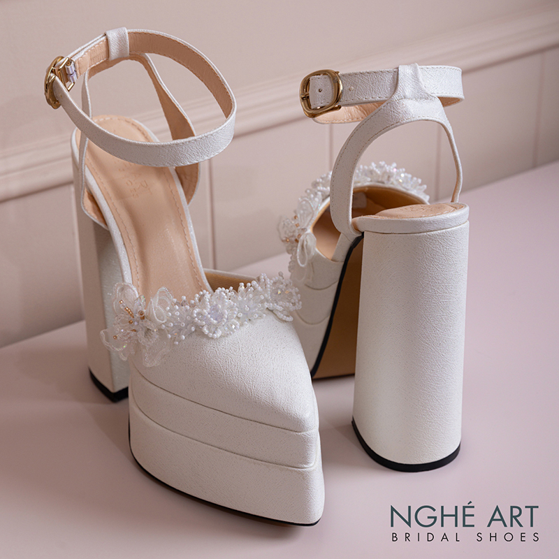 Giày cưới Nghé Art cao 15 cm hoa voan pha lê 571-532-15P-NHU-TRANG - Ảnh 6 - Nghé Art Bridal Shoes – 0822288288