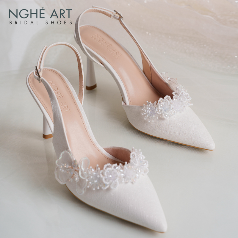 Giày cưới Nghé Art form slingback đính hoa voan pha lê 571-535-NHU-TRANG - Ảnh 2 - Nghé Art Bridal Shoes – 0822288288