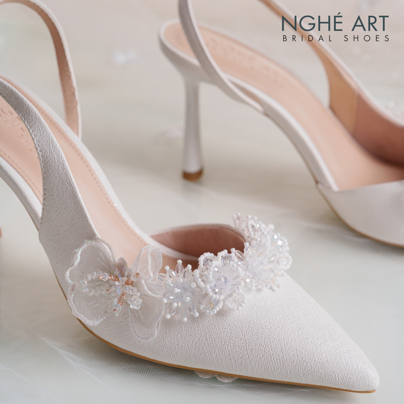 Giày cưới Nghé Art form slingback đính hoa voan pha lê 571-535-NHU-TRANG - Ảnh 3 - Nghé Art Bridal Shoes – 0822288288
