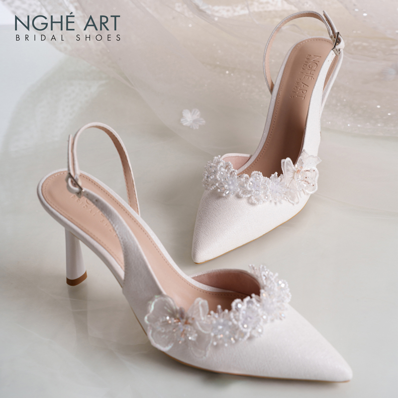 Giày cưới Nghé Art form slingback đính hoa voan pha lê 571-535-NHU-TRANG - Ảnh 4 - Nghé Art Bridal Shoes – 0822288288
