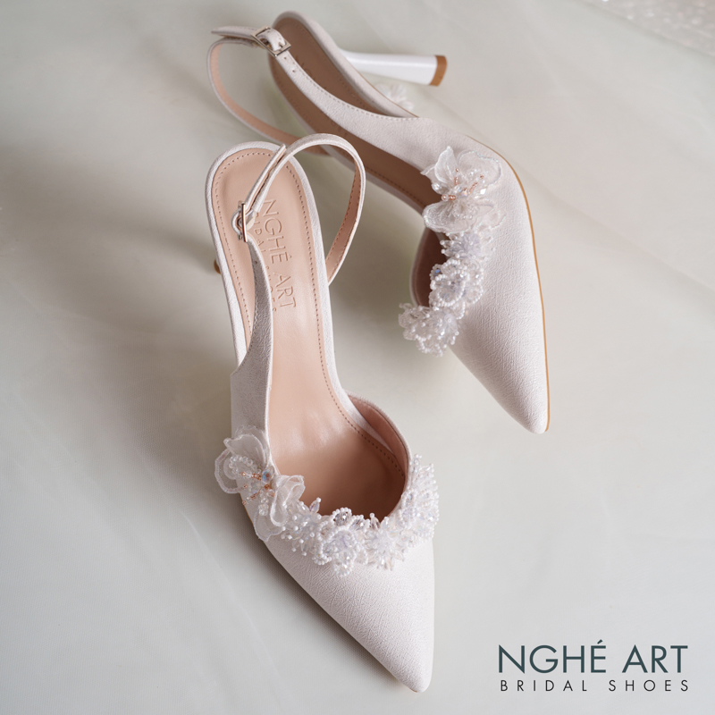 Giày cưới Nghé Art form slingback đính hoa voan pha lê 571-535-NHU-TRANG - Ảnh 5 - Nghé Art Bridal Shoes – 0822288288
