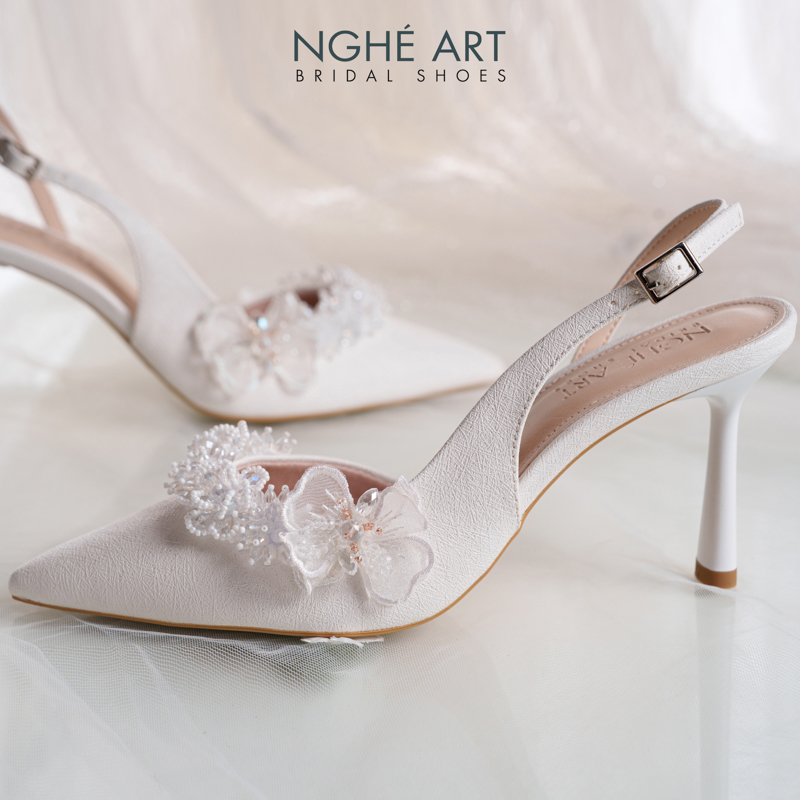 Giày cưới Nghé Art form slingback đính hoa voan pha lê 571-535-NHU-TRANG - Ảnh 6 - Nghé Art Bridal Shoes – 0822288288