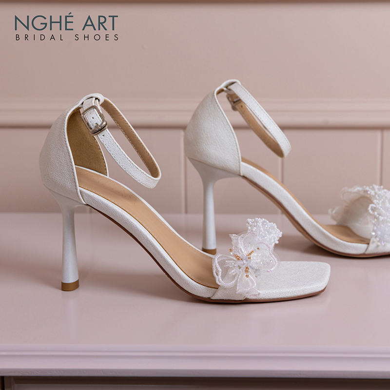 Giày cưới Nghé Art sandal 9 cm hoa voan pha lê 571-566-9P-NHU-TRANG - Ảnh 2 - Nghé Art Bridal Shoes – 0822288288