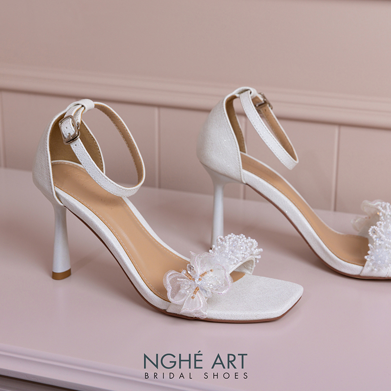 Giày cưới Nghé Art sandal 9 cm hoa voan pha lê 571-566-9P-NHU-TRANG - Ảnh 3 - Nghé Art Bridal Shoes – 0822288288