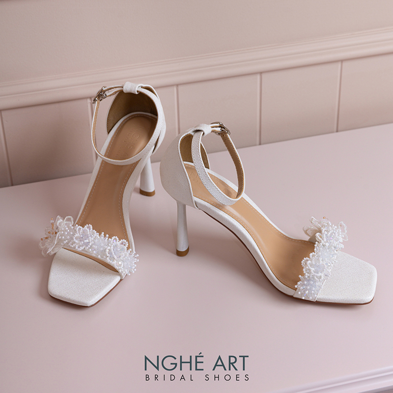 Giày cưới Nghé Art sandal 9 cm hoa voan pha lê 571-566-9P-NHU-TRANG - Ảnh 4 - Nghé Art Bridal Shoes – 0822288288