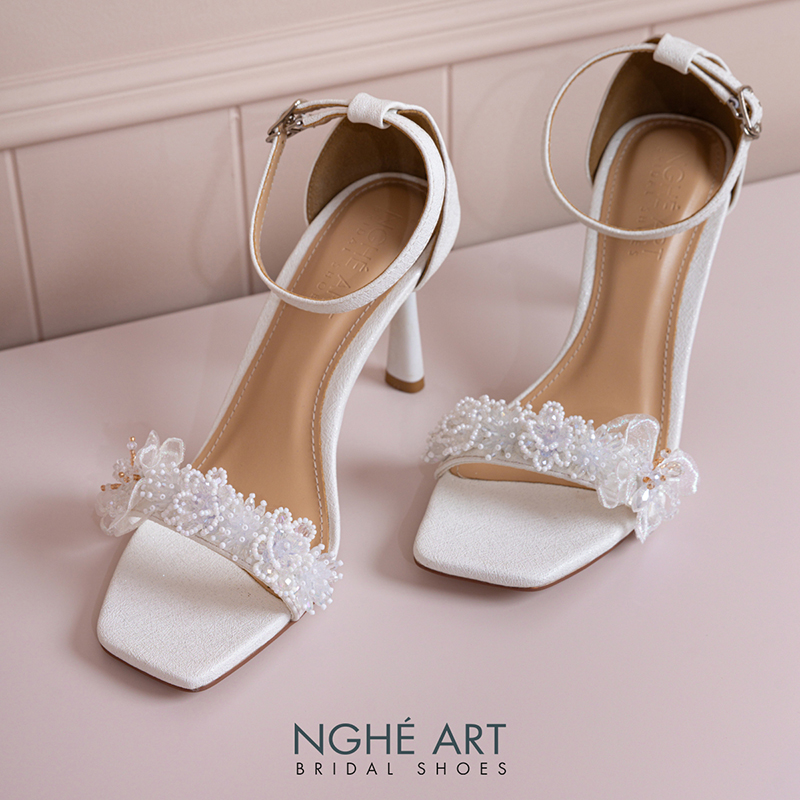 Giày cưới Nghé Art sandal 9 cm hoa voan pha lê 571-566-9P-NHU-TRANG - Ảnh 5 - Nghé Art Bridal Shoes – 0822288288