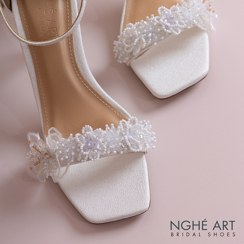 Giày cưới Nghé Art sandal 9 cm hoa voan pha lê 571-566-9P-NHU-TRANG - Ảnh 6 - Nghé Art Bridal Shoes – 0822288288