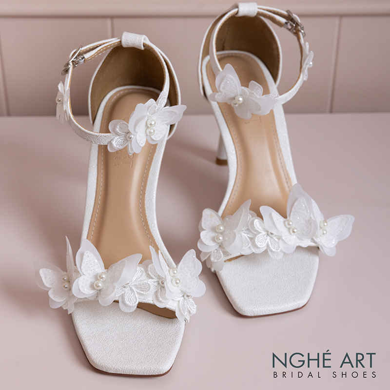Giày cưới Nghé Art sandal 9 cm hoa và cánh bướm 572-566-9P-NHU-TRANG - Ảnh 1 - Nghé Art Bridal Shoes – 0822288288