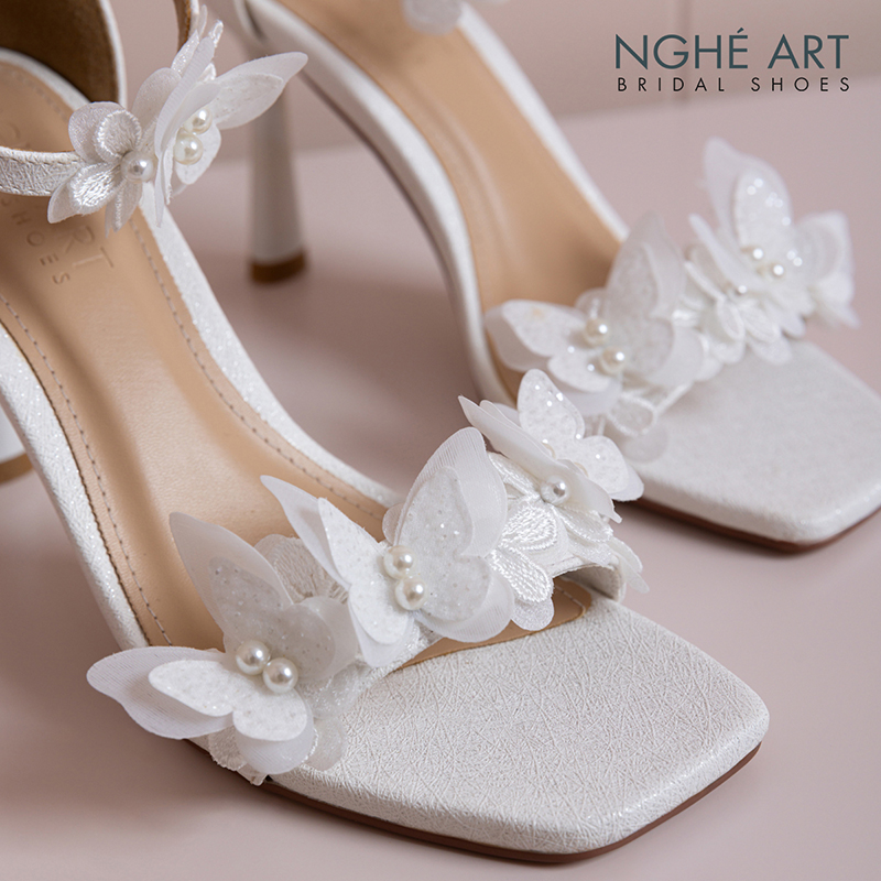 Giày cưới Nghé Art sandal 9 cm hoa và cánh bướm 572-566-9P-NHU-TRANG - Ảnh 2 - Nghé Art Bridal Shoes – 0822288288