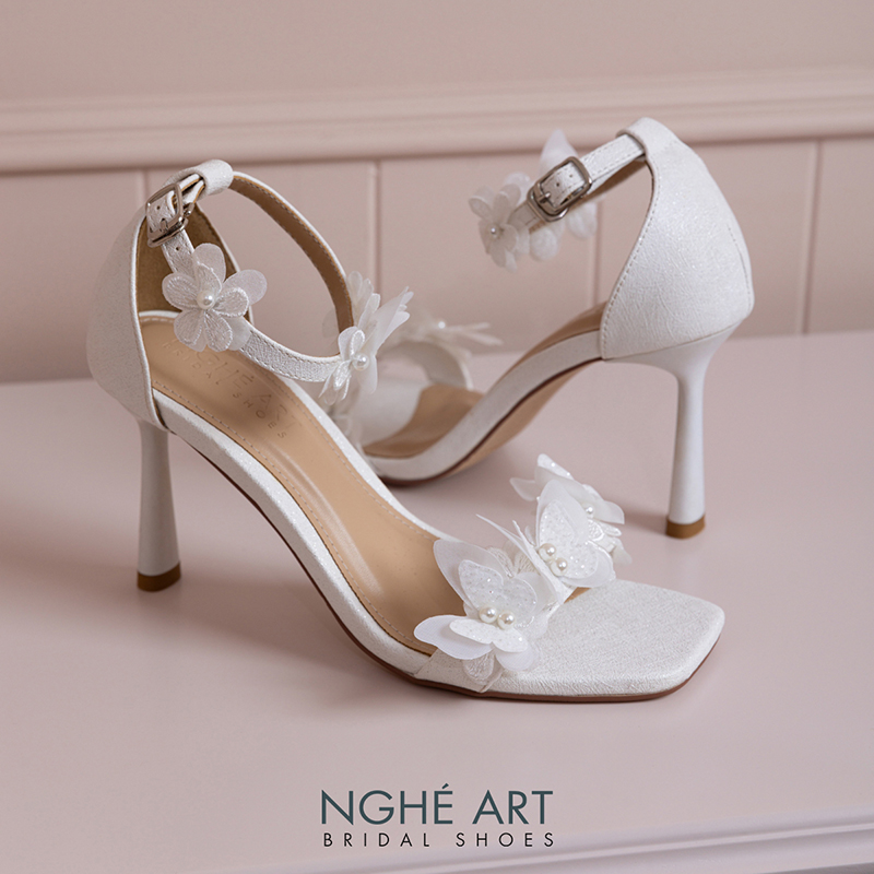 Giày cưới Nghé Art sandal 9 cm hoa và cánh bướm 572-566-9P-NHU-TRANG - Ảnh 3 - Nghé Art Bridal Shoes – 0822288288