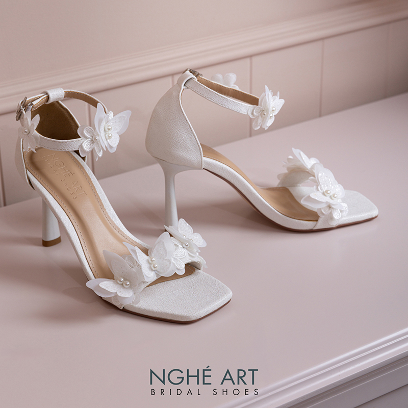 Giày cưới Nghé Art sandal 9 cm hoa và cánh bướm 572-566-9P-NHU-TRANG - Ảnh 7 - Nghé Art Bridal Shoes – 0822288288