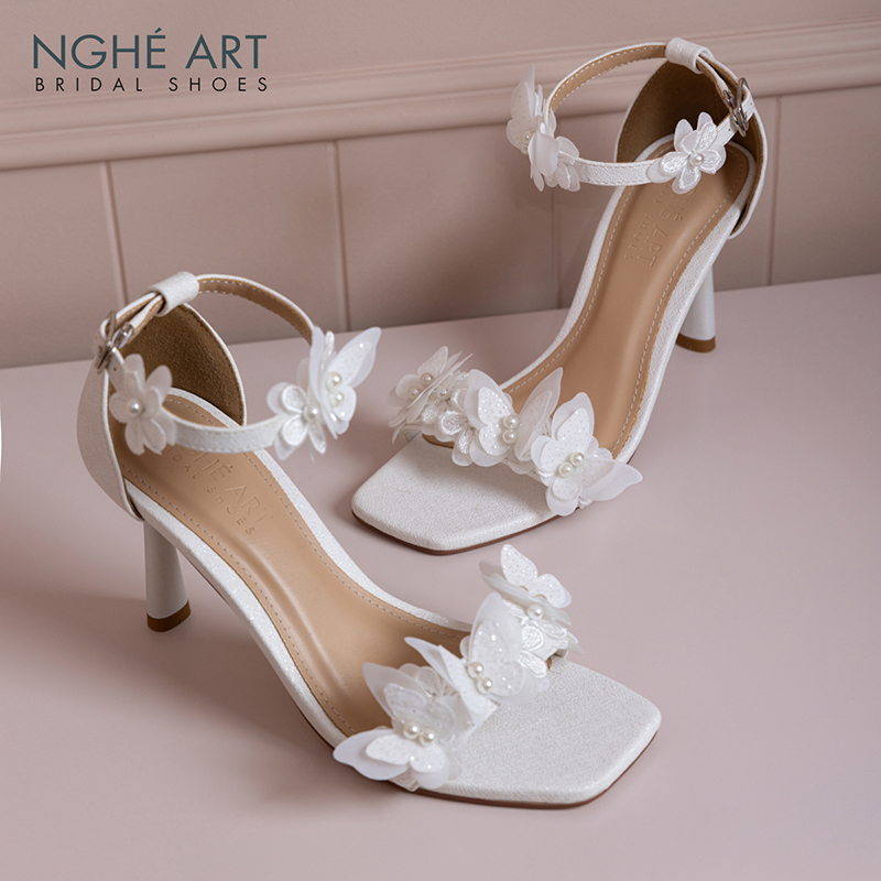 Giày cưới Nghé Art sandal 9 cm hoa và cánh bướm 572-566-9P-NHU-TRANG - Ảnh 8 - Nghé Art Bridal Shoes – 0822288288