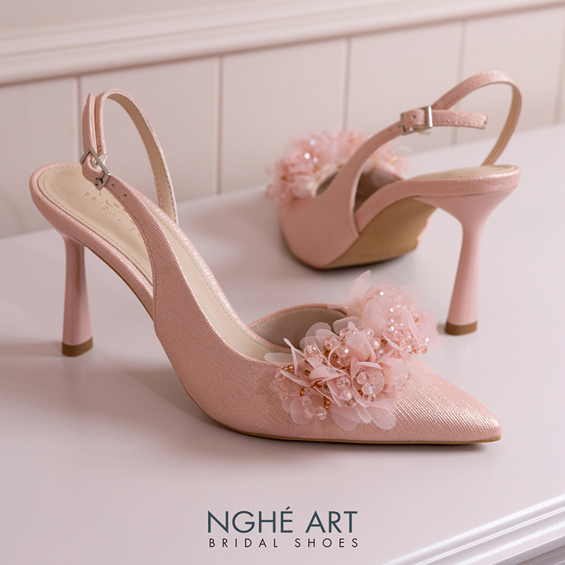 Giày cưới Nghé Art slingback cụm hoa voan pha lê 573-HONG-535-NHU-HONG - Ảnh 3 - Nghé Art Bridal Shoes – 0822288288