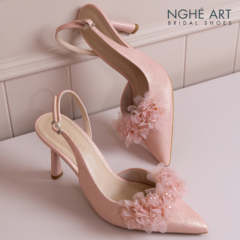 Giày cưới Nghé Art slingback cụm hoa voan pha lê 573-HONG-535-NHU-HONG - Ảnh 4 - Nghé Art Bridal Shoes – 0822288288