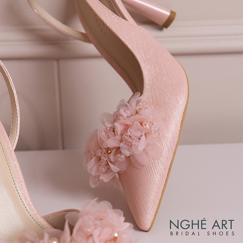 Giày cưới Nghé Art slingback cụm hoa voan pha lê 573-HONG-535-NHU-HONG - Ảnh 5 - Nghé Art Bridal Shoes – 0822288288