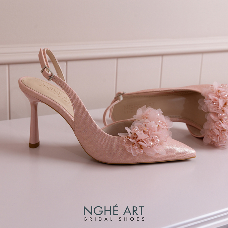 Giày cưới Nghé Art slingback cụm hoa voan pha lê 573-HONG-535-NHU-HONG - Ảnh 6 - Nghé Art Bridal Shoes – 0822288288