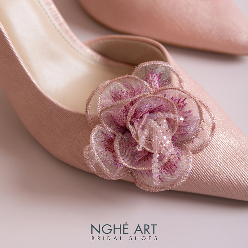 Giày cưới Nghé Art slingback hoa hồng phối pha lê 575-HONG-535-NHU-HONG - Ảnh 1 - Nghé Art Bridal Shoes – 0822288288