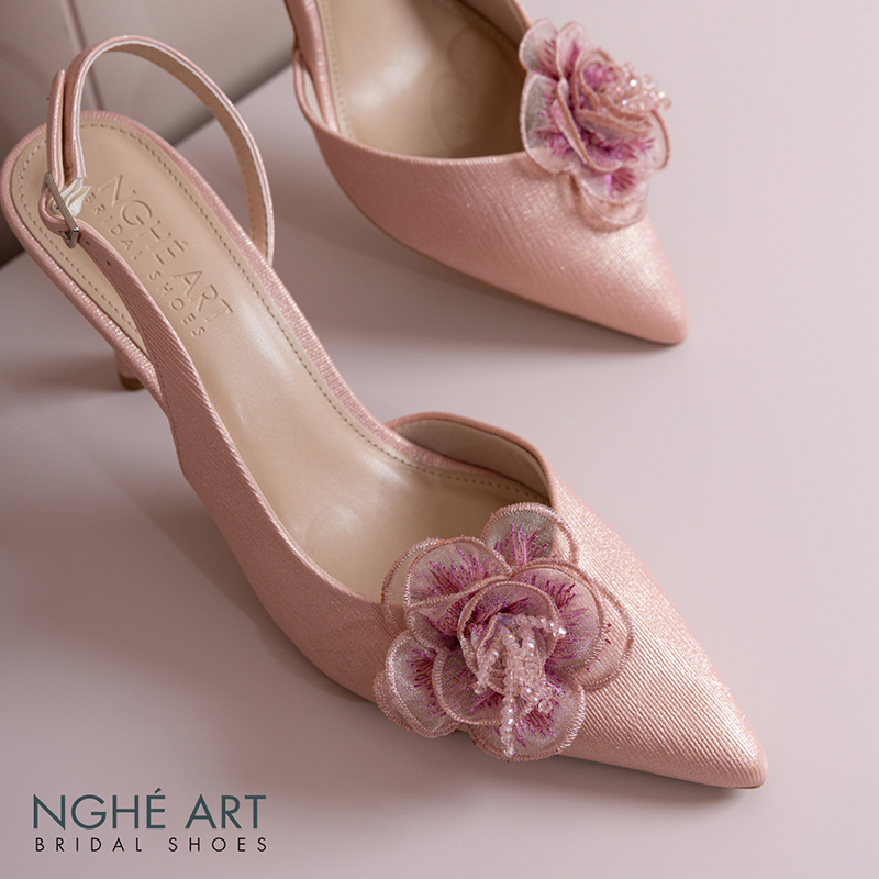 Giày cưới Nghé Art slingback hoa hồng phối pha lê 575-HONG-535-NHU-HONG - Ảnh 5 - Nghé Art Bridal Shoes – 0822288288