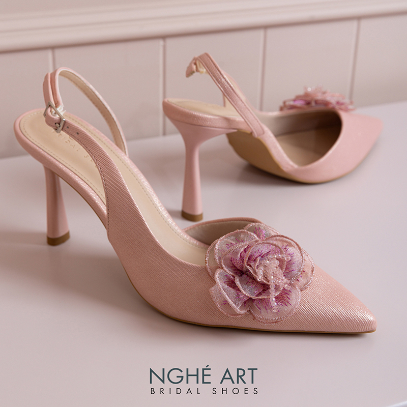 Giày cưới Nghé Art slingback hoa hồng phối pha lê 575-HONG-535-NHU-HONG - Ảnh 6 - Nghé Art Bridal Shoes – 0822288288