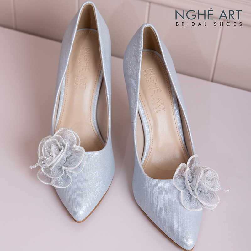Giày cưới Nghé Art 10 cm hoa hồng phối pha lê 575-XAM-377-10P-NHU-XAM - Ảnh 2 - Nghé Art Bridal Shoes – 0822288288