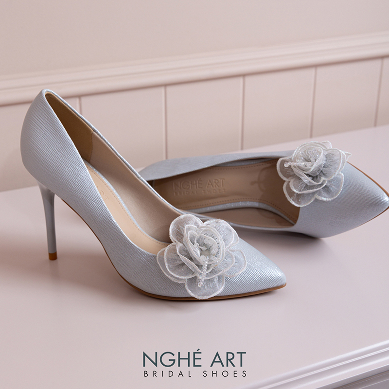 Giày cưới Nghé Art 10 cm hoa hồng phối pha lê 575-XAM-377-10P-NHU-XAM - Ảnh 3 - Nghé Art Bridal Shoes – 0822288288