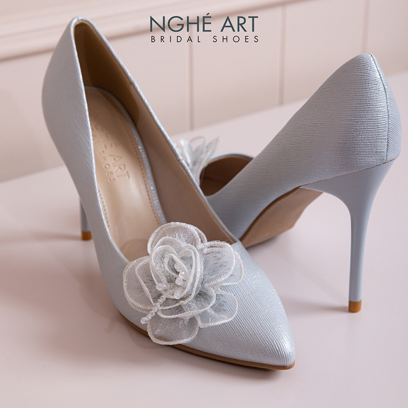 Giày cưới Nghé Art 10 cm hoa hồng phối pha lê 575-XAM-377-10P-NHU-XAM - Ảnh 4 - Nghé Art Bridal Shoes – 0822288288