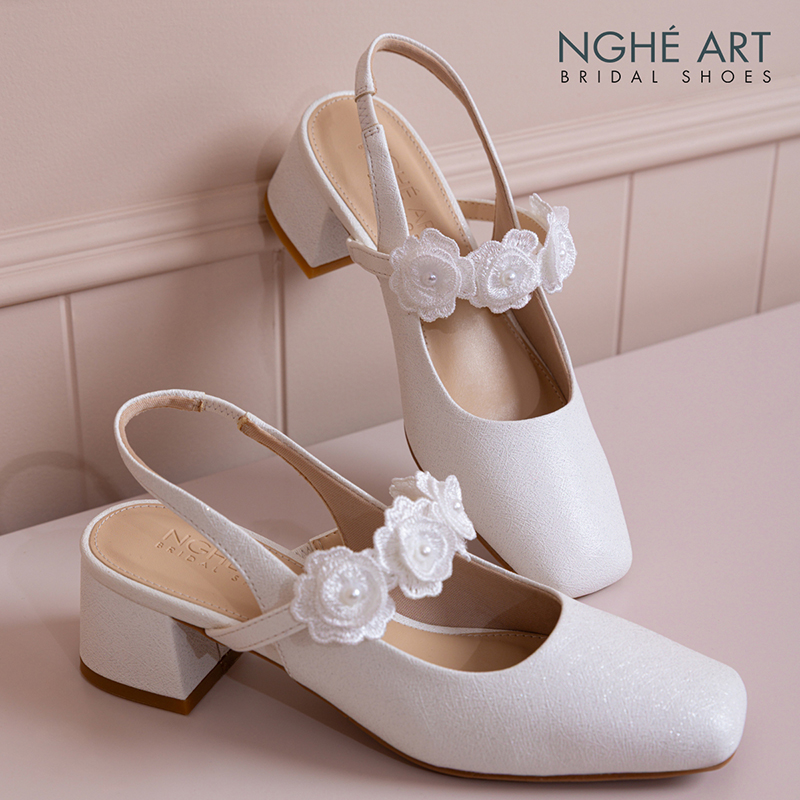 Giày cưới Nghé Art slingback 5 cm quai đính hoa 576-565-5P-NHU-TRANG - Ảnh 2 - Nghé Art Bridal Shoes – 0822288288