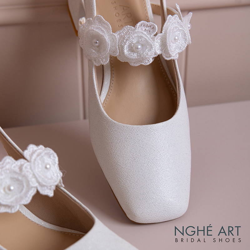 Giày cưới Nghé Art slingback 5 cm quai đính hoa 576-565-5P-NHU-TRANG - Ảnh 3 - Nghé Art Bridal Shoes – 0822288288