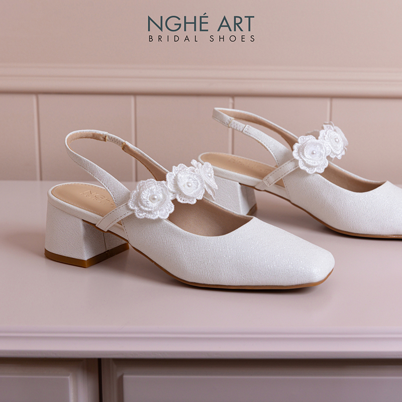 Giày cưới Nghé Art slingback 5 cm quai đính hoa 576-565-5P-NHU-TRANG - Ảnh 4 - Nghé Art Bridal Shoes – 0822288288