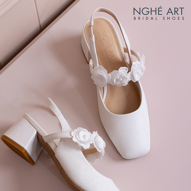 Giày cưới Nghé Art slingback 5 cm quai đính hoa 576-565-5P-NHU-TRANG - Ảnh 5 - Nghé Art Bridal Shoes – 0822288288
