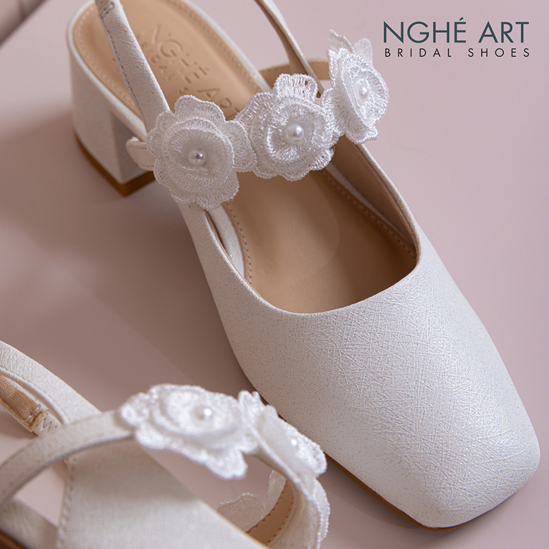 Giày cưới Nghé Art slingback 5 cm quai đính hoa 576-565-5P-NHU-TRANG - Ảnh 6 - Nghé Art Bridal Shoes – 0822288288