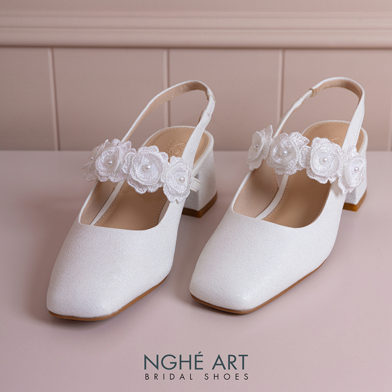 Giày cưới Nghé Art slingback 5 cm quai đính hoa 576-565-5P-NHU-TRANG - Ảnh 7 - Nghé Art Bridal Shoes – 0822288288