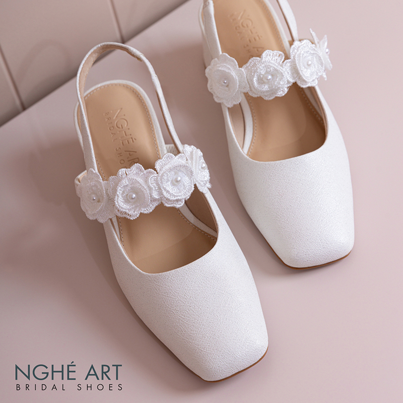 Giày cưới Nghé Art slingback 5 cm quai đính hoa 576-565-5P-NHU-TRANG - Ảnh 8 - Nghé Art Bridal Shoes – 0822288288