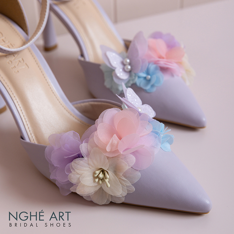 Giày cưới Nghé Art tím pastel hoa voan hồng vàng xanh 579-340-9P-DA-TIM - Ảnh 2 - Nghé Art Bridal Shoes – 0822288288