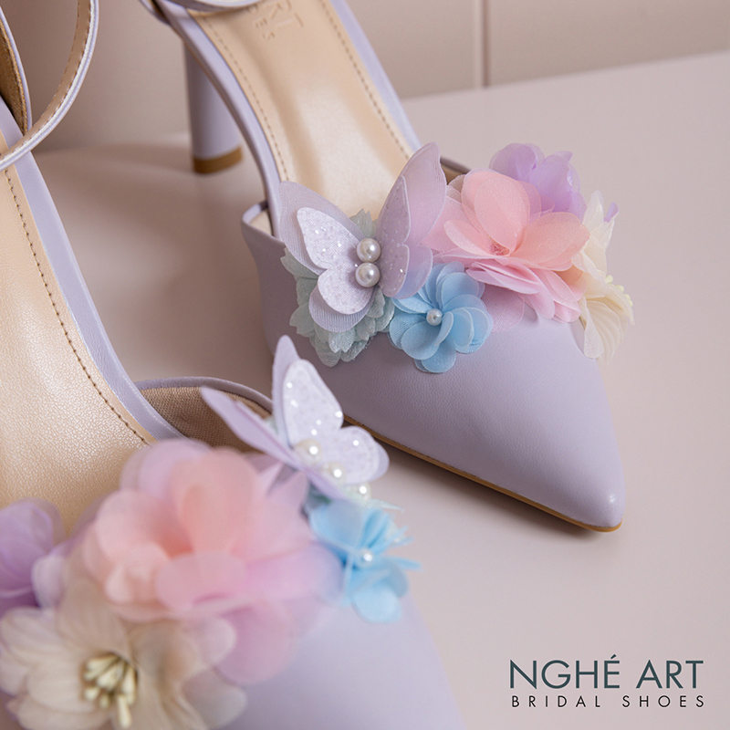 Giày cưới Nghé Art tím pastel hoa voan hồng vàng xanh 579-340-9P-DA-TIM - Ảnh 3 - Nghé Art Bridal Shoes – 0822288288