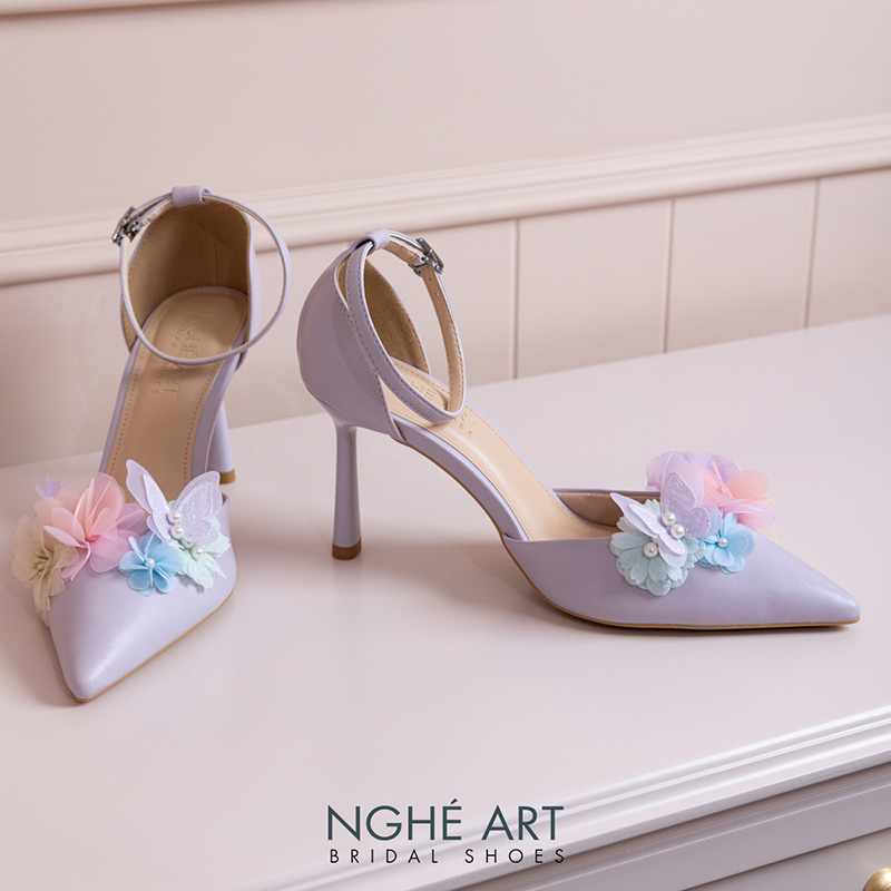 Giày cưới Nghé Art tím pastel hoa voan hồng vàng xanh 579-340-9P-DA-TIM - Ảnh 5 - Nghé Art Bridal Shoes – 0822288288