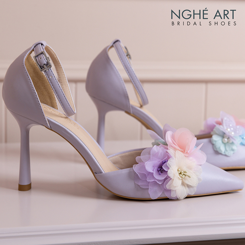 Giày cưới Nghé Art tím pastel hoa voan hồng vàng xanh 579-340-9P-DA-TIM - Ảnh 6 - Nghé Art Bridal Shoes – 0822288288