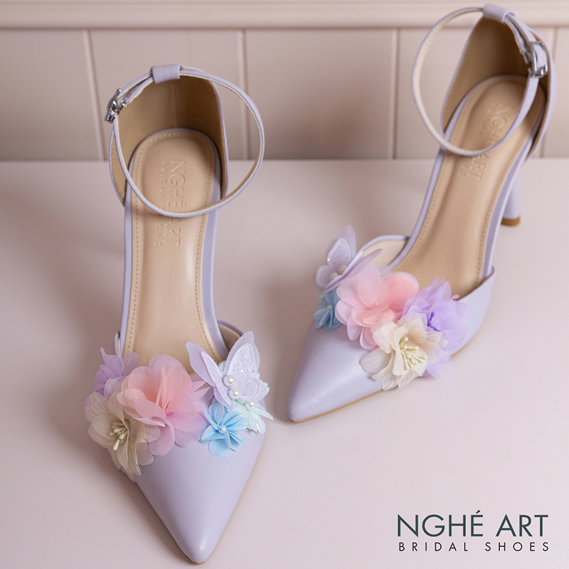 Giày cưới Nghé Art tím pastel hoa voan hồng vàng xanh 579-340-9P-DA-TIM - Ảnh 7 - Nghé Art Bridal Shoes – 0822288288