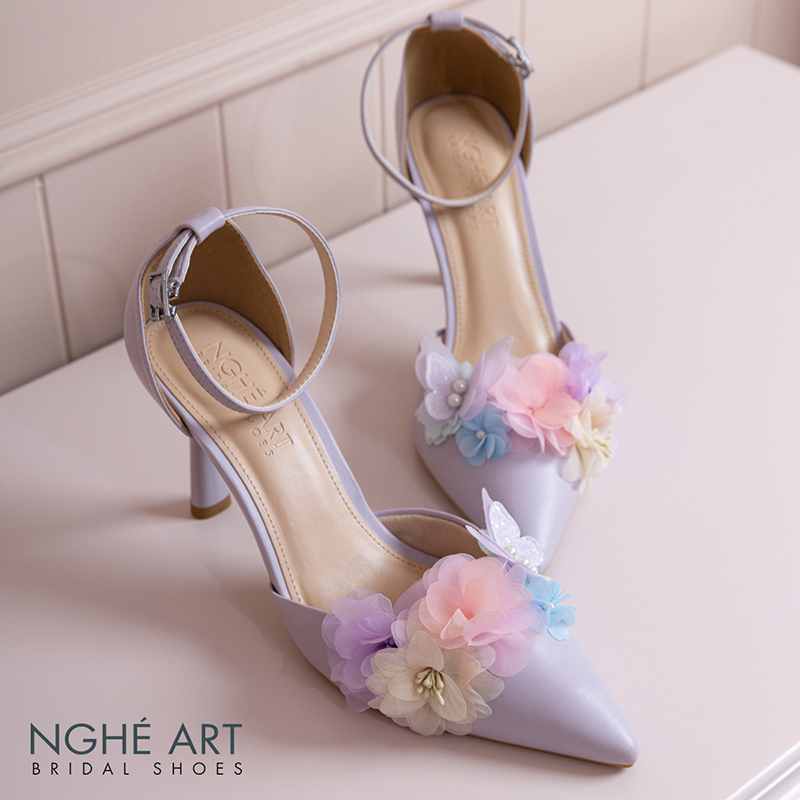 Giày cưới Nghé Art tím pastel hoa voan hồng vàng xanh 579-340-9P-DA-TIM - Ảnh 8 - Nghé Art Bridal Shoes – 0822288288