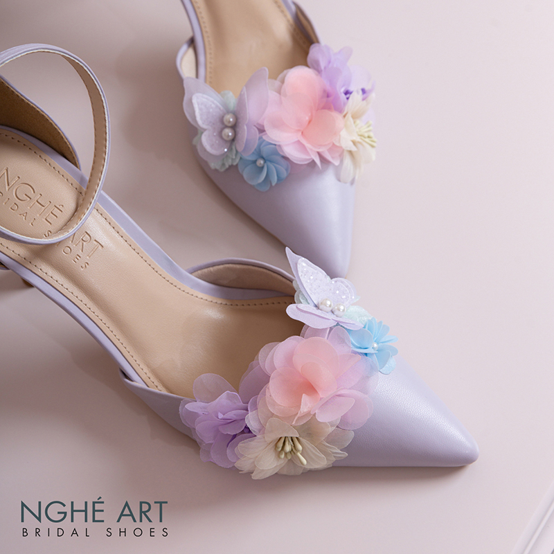 Giày cưới Nghé Art tím pastel hoa voan hồng vàng xanh 579-340-9P-DA-TIM - Ảnh 9 - Nghé Art Bridal Shoes – 0822288288