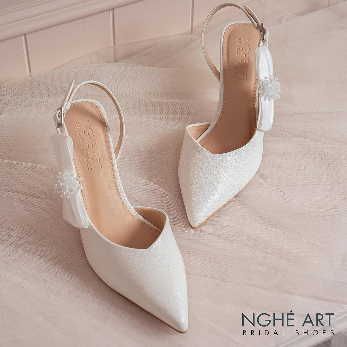 Giày cưới Nghé Art slingback gót nơ 580-535-NHU-TRANG - Ảnh 1 - Nghé Art Bridal Shoes – 0822288288